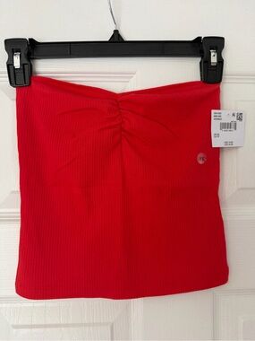 NWT - American Eagle Red Ribbed Tube Top with Front Ruched Detail